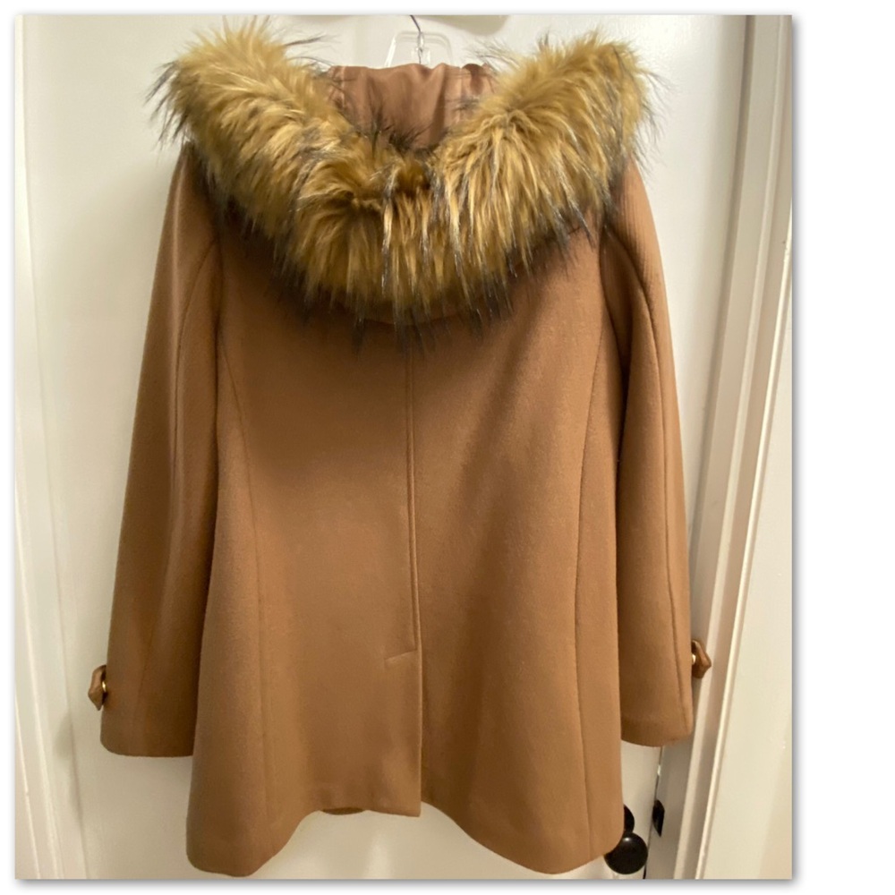 Cole Haan Tan Pea Coat with Hood and Wool Blend Fabric - Picture 3 of 6